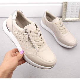 Chaussures de sport en cuir beiges pour femmes eVento 7110 1