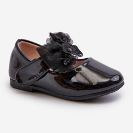 Ballerines pour enfants en cuir verni avec velcro et nœud, Noir Olessa 1