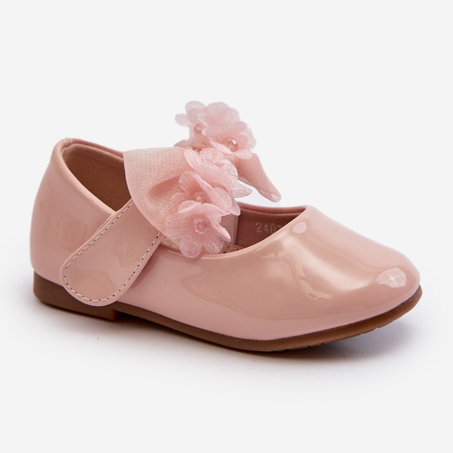 Ballerines enfant en cuir verni avec velcro et nœud, rose Olessa 1 Ballerines enfant en cuir verni avec velcro et nœud, rose Olessa 1