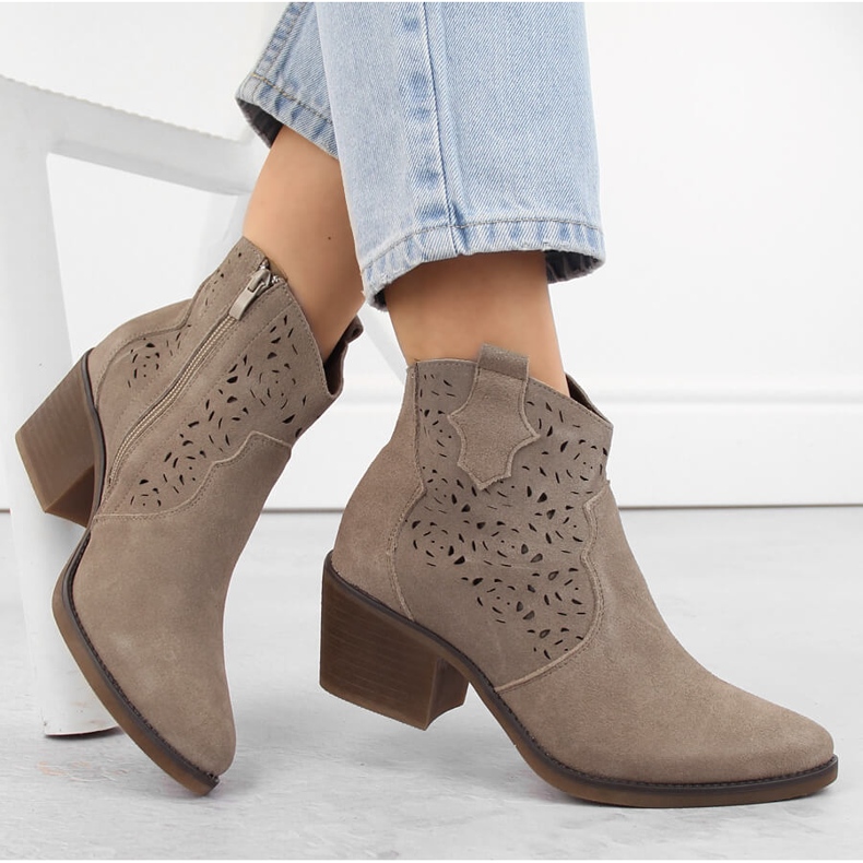 Santiags femme cuir ajouré beige S.Barski 2