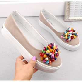 Chaussures femme en cuir suédé sur plateforme avec perles, beige Filippo DP6024 1