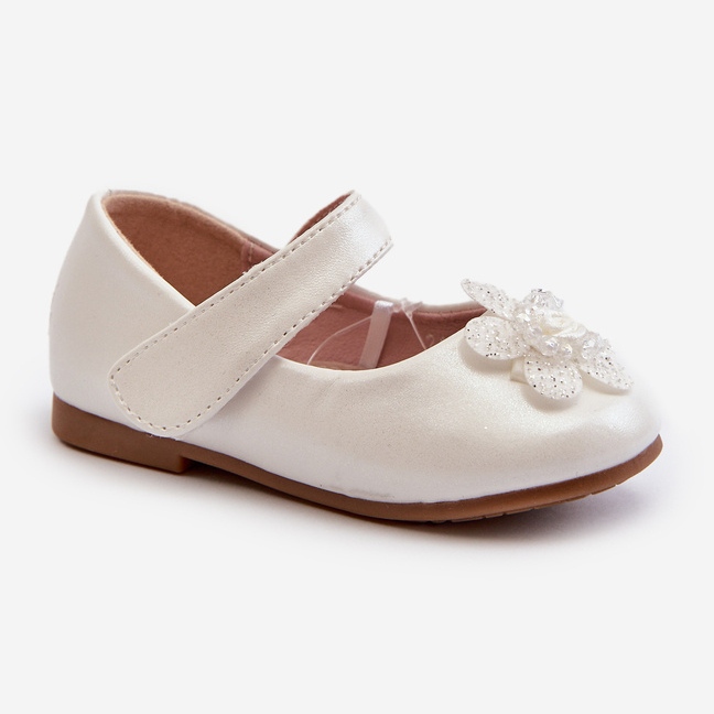 Ballerines pour enfants avec fermeture velcro et décoration Serinde blanche 1 Ballerines pour enfants avec fermeture velcro et décoration Serinde blanche 1