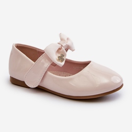 Ballerines enfant en cuir verni avec nœud velcro, rose, imitation chat 1