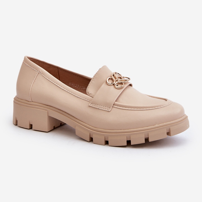 Mocassins élégants beiges pour femmes avec décoration dorée Tosisa 2