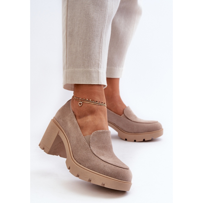 Chaussures en daim écologique pour femmes avec talons hauts et plateforme, beige Arablosa 1