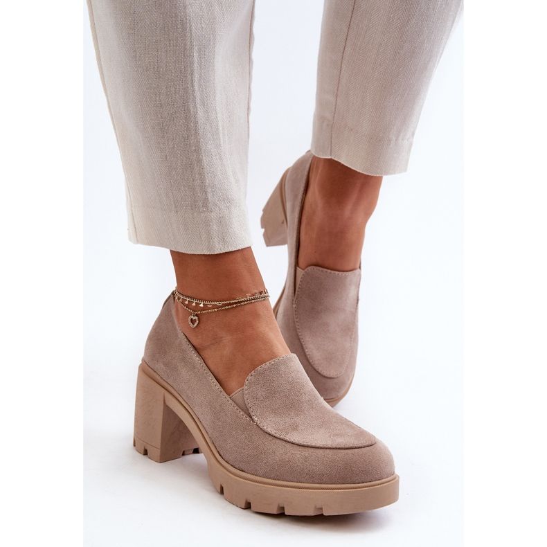 Chaussures en daim écologique pour femmes avec talons hauts et plateforme, beige Arablosa 2