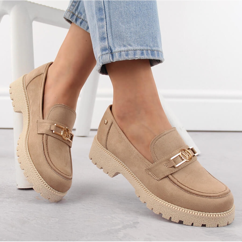 Chaussures femme en daim, mocassins beiges Potocki YQ21047 1