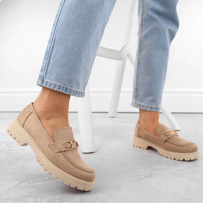 Chaussures femme en daim, mocassins beiges Potocki YQ21047 2