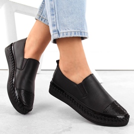 S.Barski Chaussures à enfiler en cuir pour femmes avec zircons cubiques, noir D&amp;A LR370 1