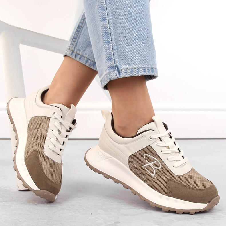 Chaussures de sport en cuir pour femmes, beige, Artiker 54C1468 1