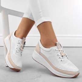 Chaussures de sport en cuir pour femme, baskets compensées, blanc Artiker 54C1742 blanche 1 Chaussures de sport en cuir pour femme, baskets compensées, blanc Artiker 54C1742 blanche 1