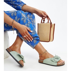 Claquettes Aamu vert clair avec semelle en liège 1