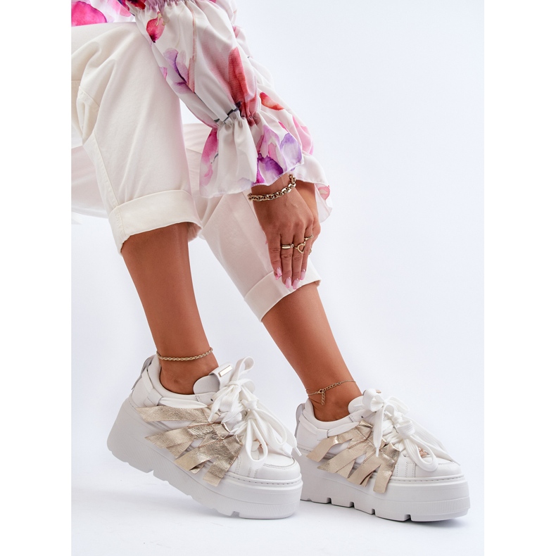 Zazoo 2F-7033 Baskets sur plateforme massive blanc et or 1