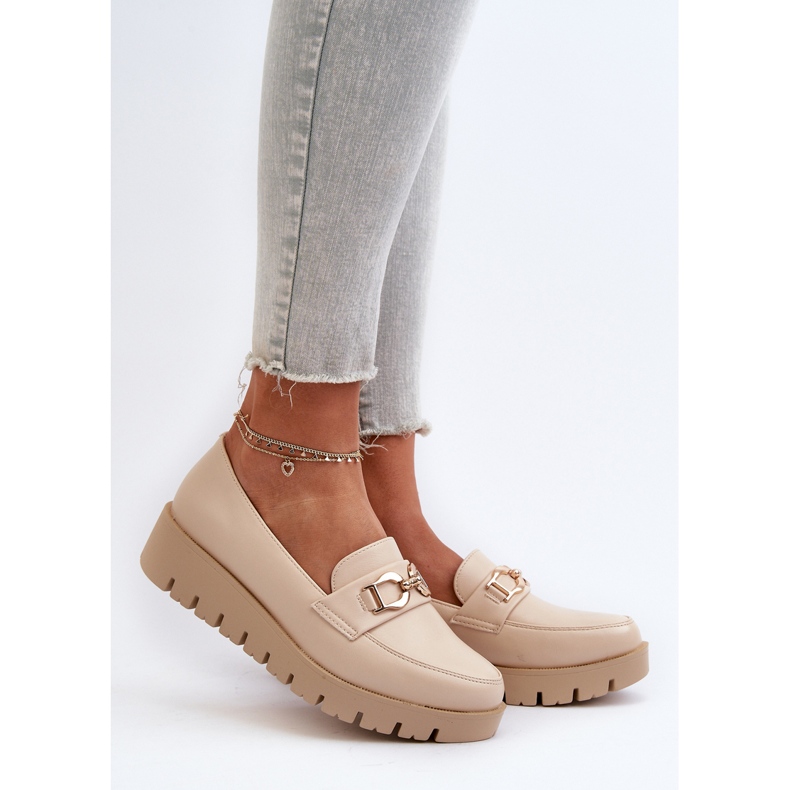 Mocassins Plateforme Femme Avec Décoration, Beige Clair Kaldina 2