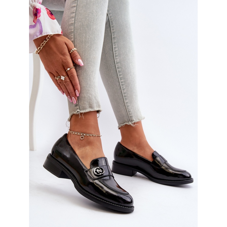 Mocassins Femme En Cuir Verni Noir Dilhela le noir 1