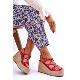 Joia Sandales compensées tendance avec galon fuchsia rose 4
