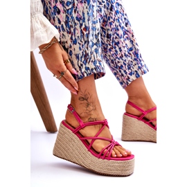 Joia Sandales compensées tendance avec galon fuchsia rose 3