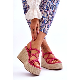 Joia Sandales compensées tendance avec galon fuchsia rose 1