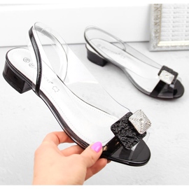 Sandales pour femmes en cuir verni transparent avec zircons noirs Potocki WS43303 le noir 1