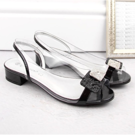 Sandales pour femmes en cuir verni transparent avec zircons noirs Potocki WS43303 le noir 2