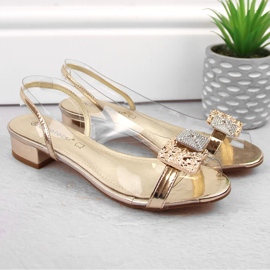 Sandales femme en cuir verni transparent avec zircons dorés Potocki WS43303 d'or 1