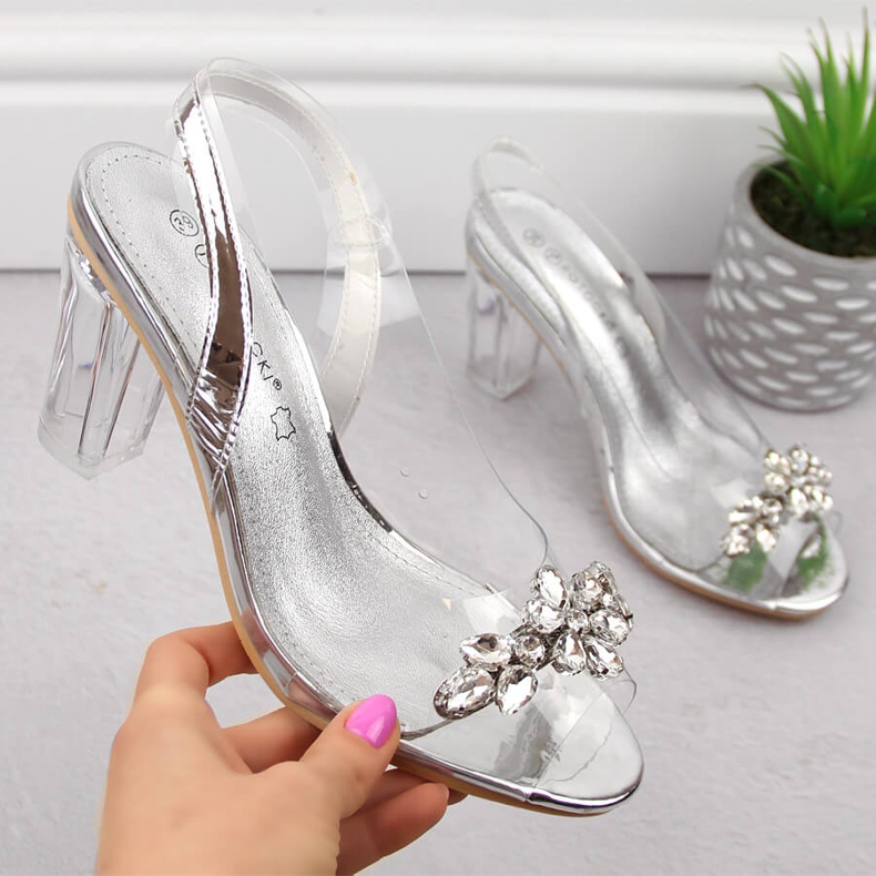 Sandales à talons hauts pour femmes transparentes avec zircons argentés Potocki WS43305 1