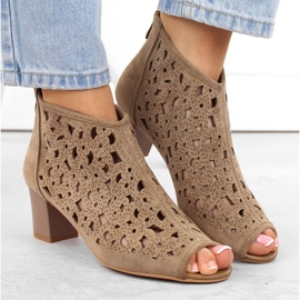 Bottines ajourées en daim pour femme, bout ouvert, marron clair, Jezzi RMR1954-16 brun 6