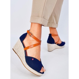Sandales compensées à bout ouvert de Berna Navy bleu 4