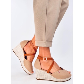 Sandales compensées à bout ouvert Berna Kaki beige 3