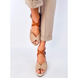 Sandales compensées à bout ouvert Berna Kaki beige 1