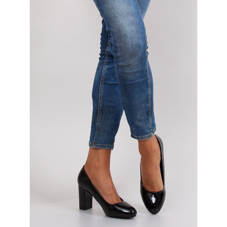 Escarpins laqués talon large m263p Noir le noir 1