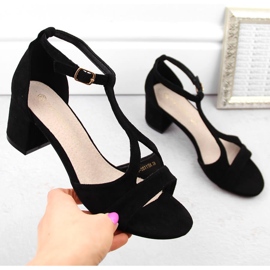 Sandales femme en daim à talon haut, noir Potocki LE20311 1