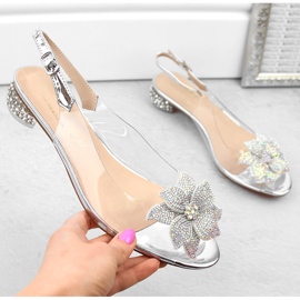 Sandales femme en cuir verni transparent avec zircons argentés S.Barski MR38-383 1