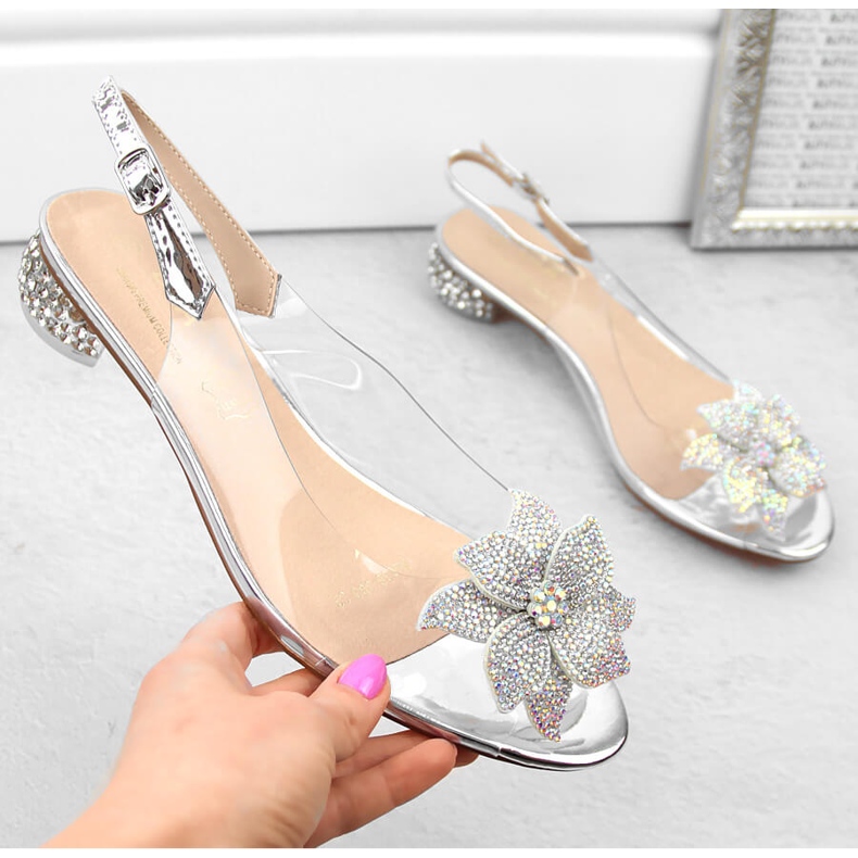 Sandales femme en cuir verni transparent avec zircons argentés S.Barski MR38-383 1