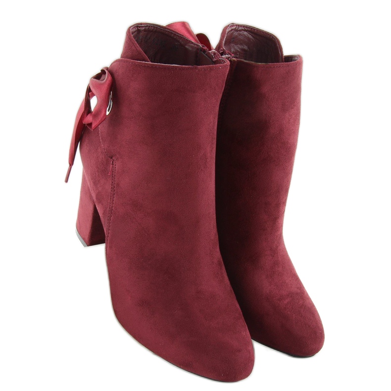 Bottes à talons larges avec un ruban vin la01p rouge 1