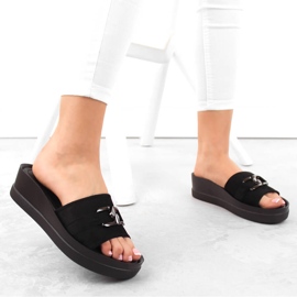 Chaussons compensés en daim pour femmes, noir Potocki 21326 le noir 2