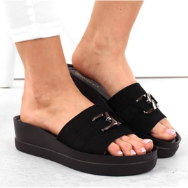 Chaussons compensés en daim pour femmes, noir Potocki 21326 le noir 3