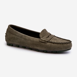 Mocassins Classiques En Daim Pour Femme Vert Foncé Glimris 1