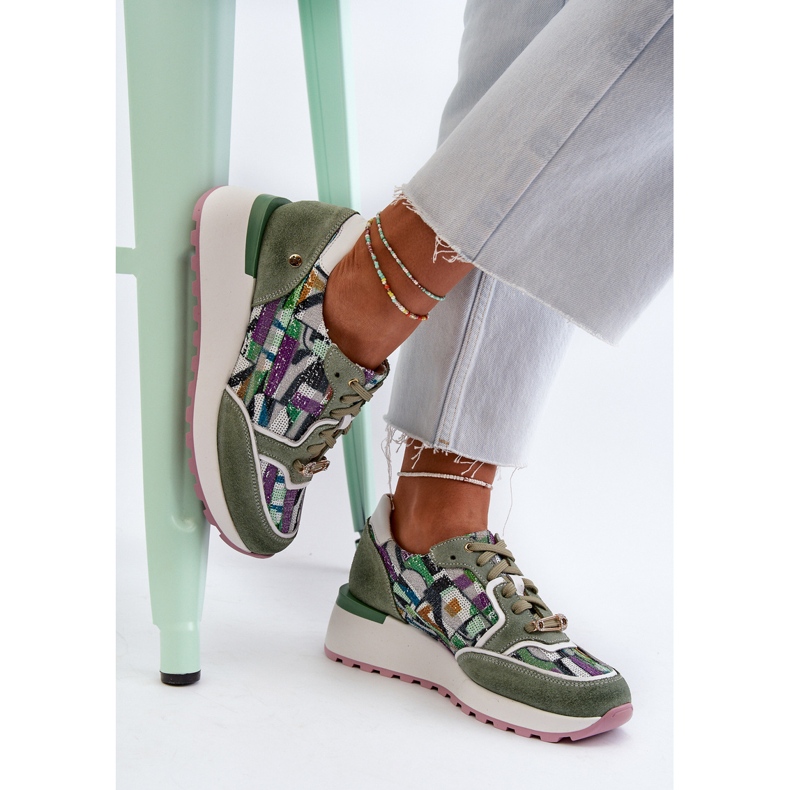 Baskets en cuir pour femmes sur la plateforme Maciejka 06390-09 Celadon vert 1