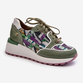 Baskets en cuir pour femmes sur la plateforme Maciejka 06390-09 Celadon vert 3