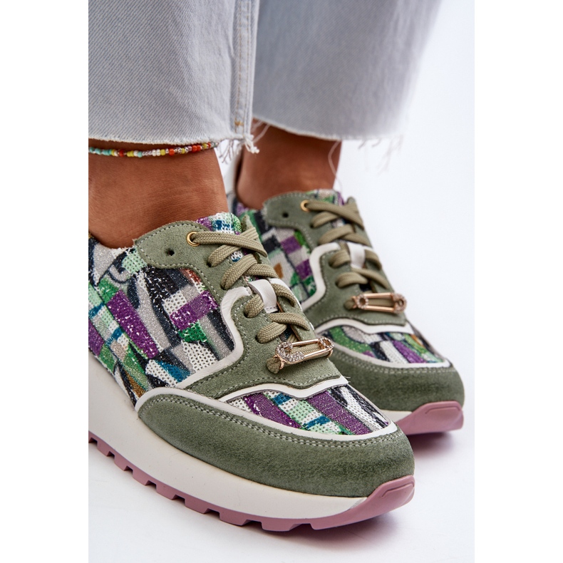 Baskets en cuir pour femmes sur la plateforme Maciejka 06390-09 Celadon vert 2