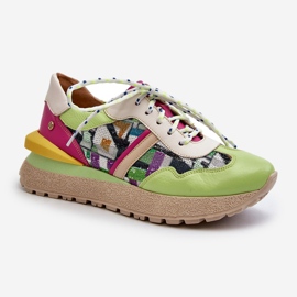 Baskets en cuir pour femmes sur la plateforme Maciejka 06322-09 Vert-Rose 2