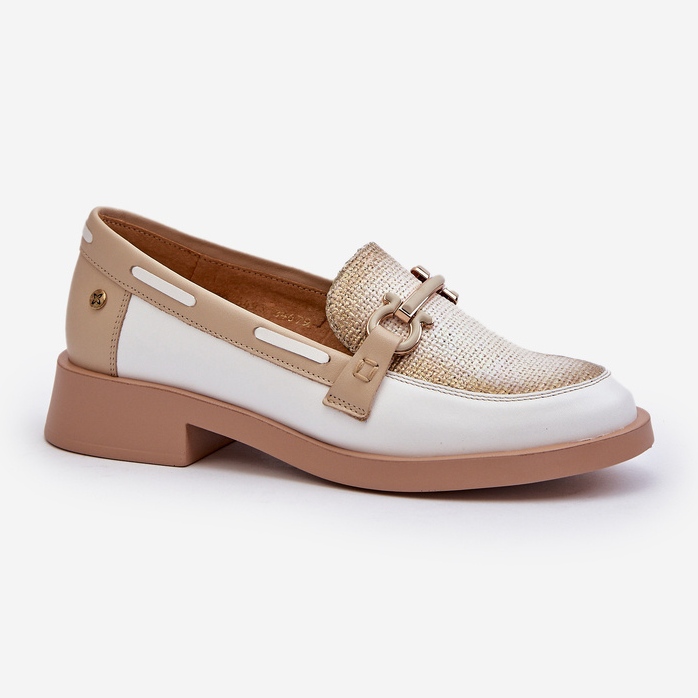 Mocassins en Cuir Chaussures Femme Maciejka 06493-11 Blanc et Beige 2