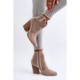 Bottines Femme Ajourées En Daim Eco à Talon Haut, Beige Stardara 8