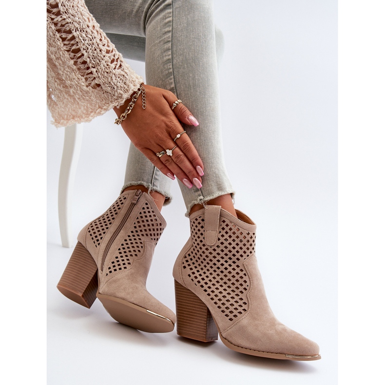 Bottines Femme Ajourées En Daim Eco à Talon Haut, Beige Stardara 1