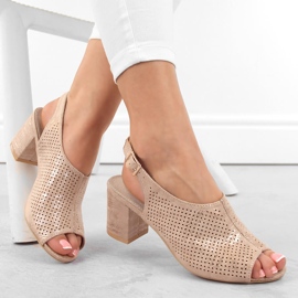 Sandales femme en daim à talon haut beige doré Potocki LE20003 3