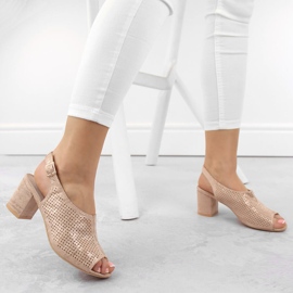 Sandales femme en daim à talon haut beige doré Potocki LE20003 4