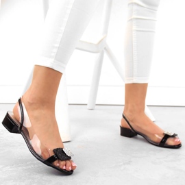 Sandales pour femmes en cuir verni transparent avec zircons noirs Potocki WS43303 le noir 4