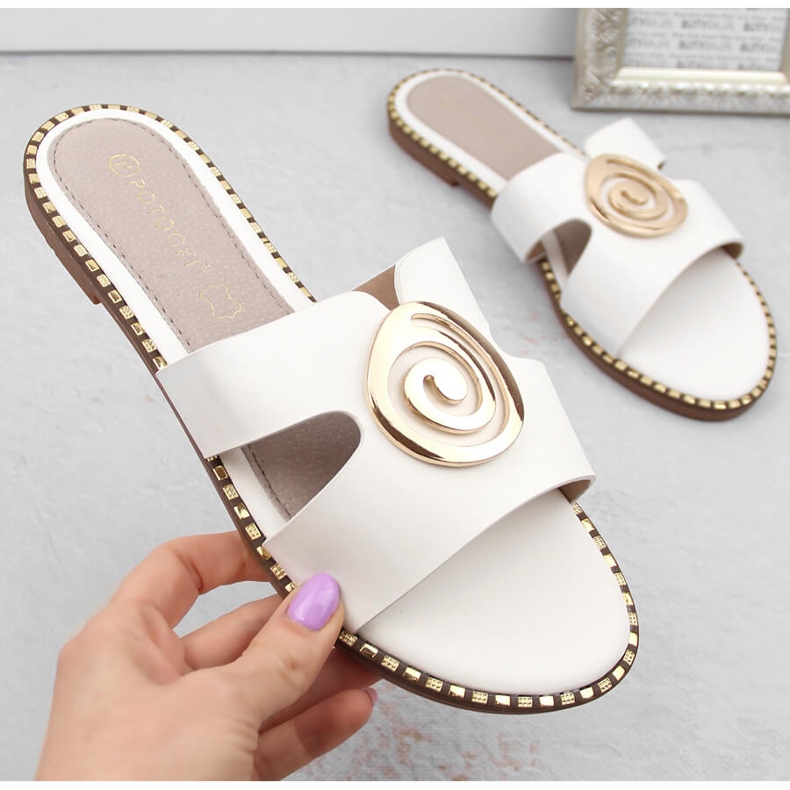 Tongs blanches à talons bas pour femmes Potocki 08302 1