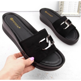 Chaussons compensés en daim pour femmes, noir Potocki 21326 le noir 4